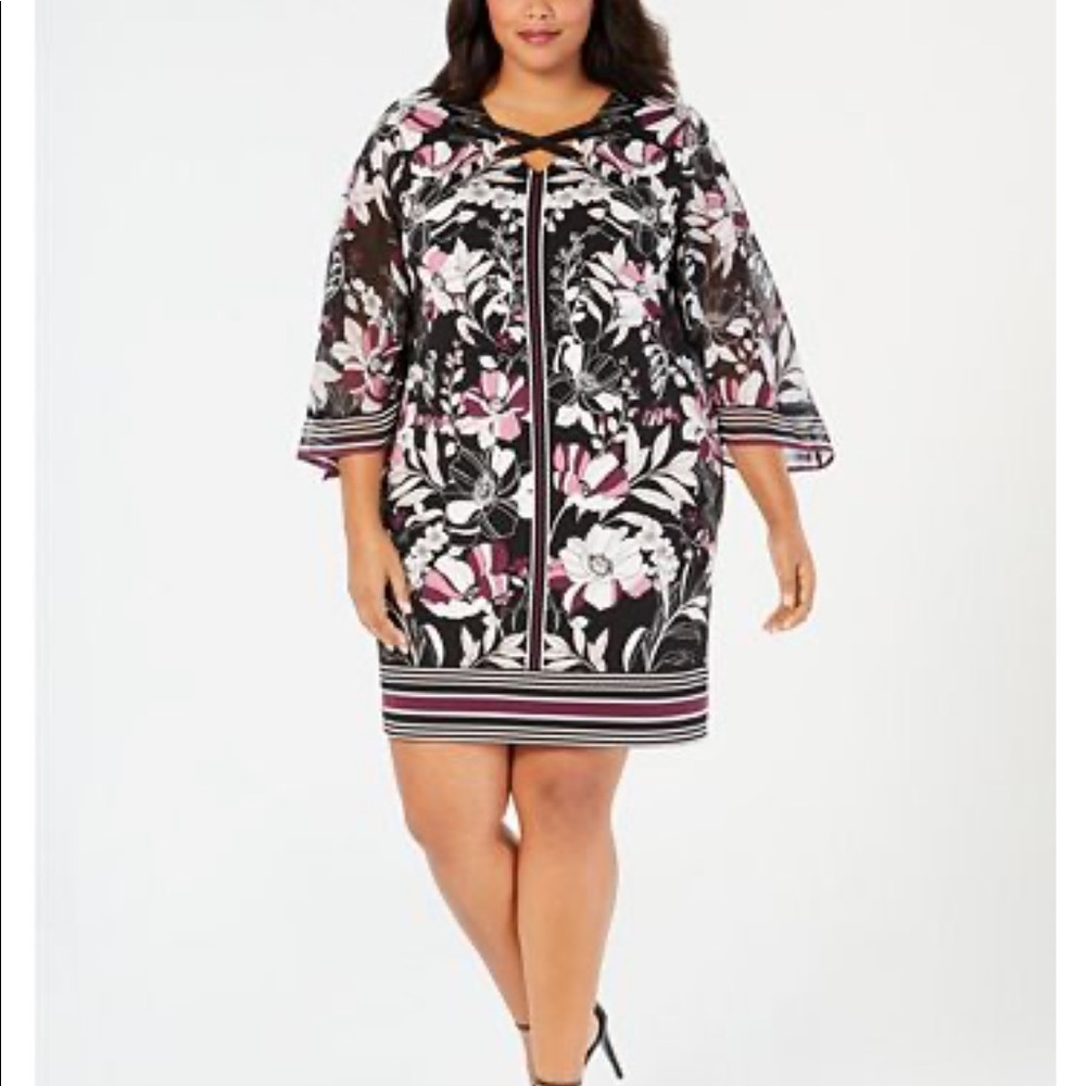 NWT: JM Collection Chiffon-Sleeve Shift Dr…